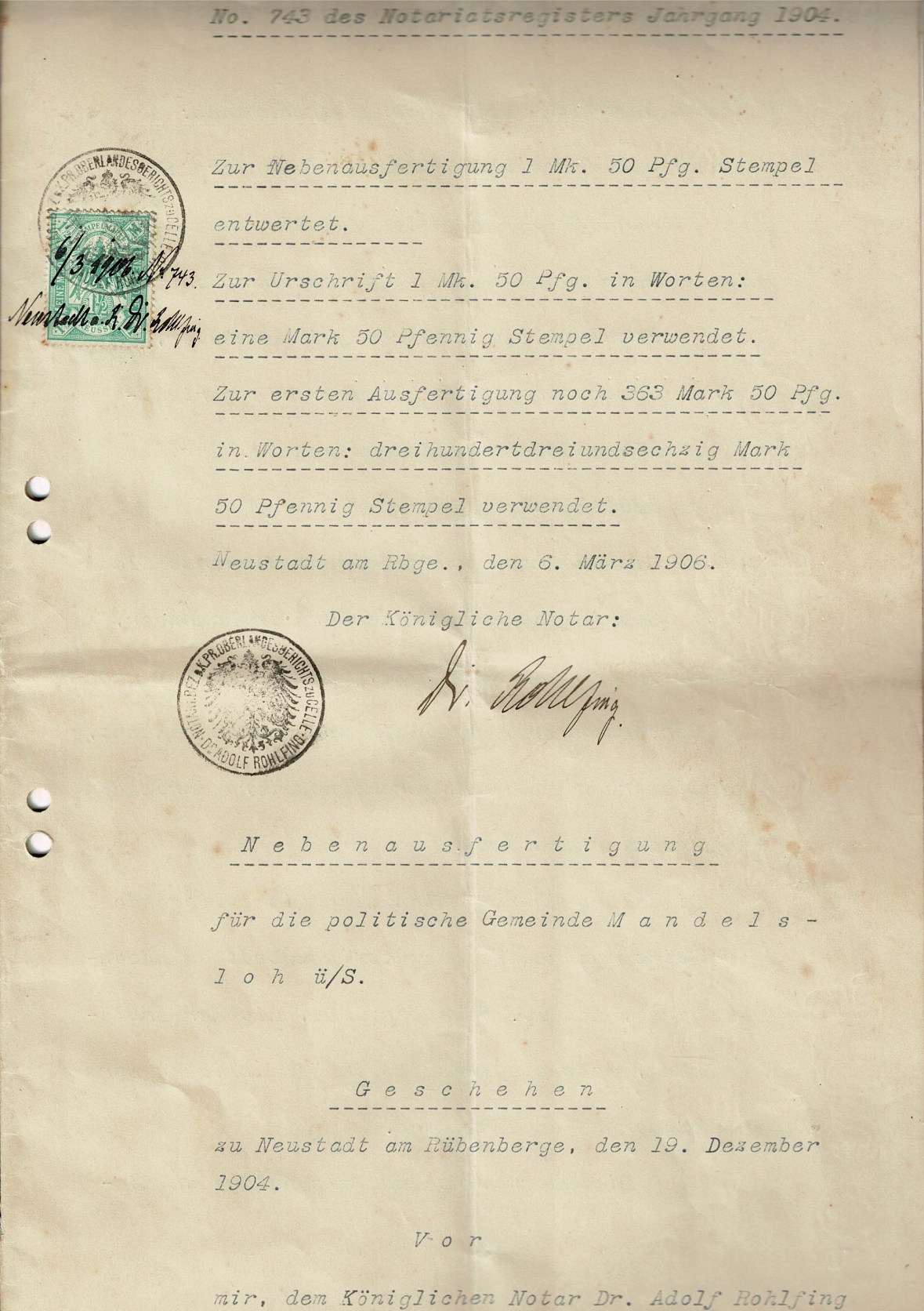 Erste Seite der Gründungsurkunde der Rieckenbergstiftung